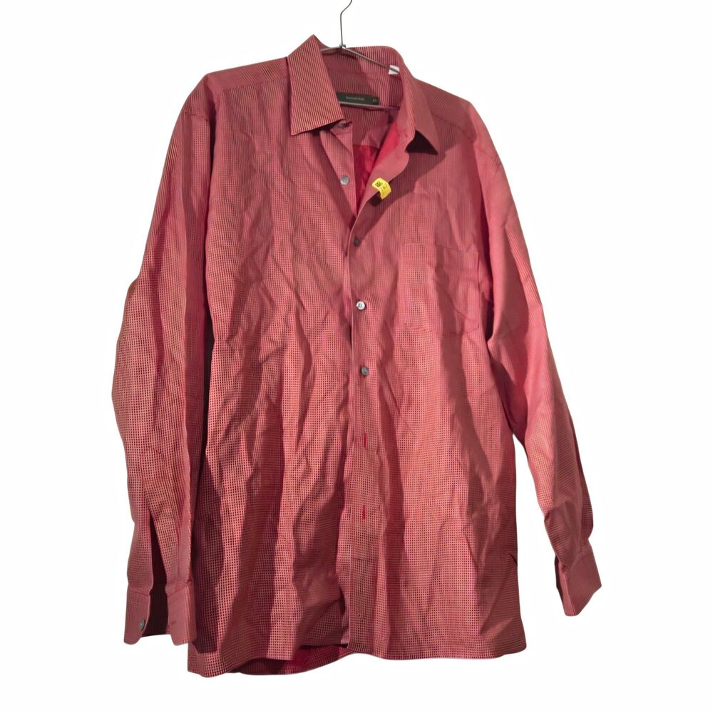Ermenegildo Zegna Men's 2XL Cotton Grid Dress Shirt Long Sleeve Red White Cotton